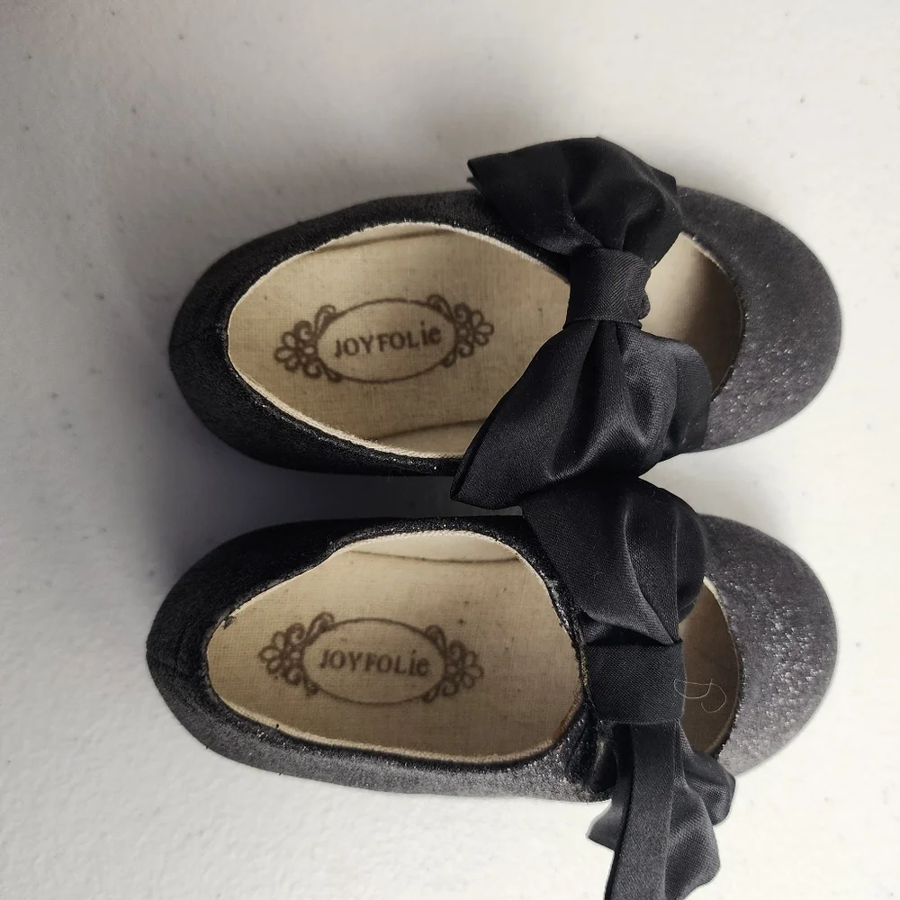 Joyfolie Toddler Girls Black Glitter Bow Ballet Flats Dress Shoes